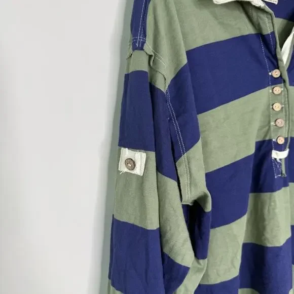 Free People We The Free Peyton Rugby Henley Striped Top Oversized Sz XS - Picture 5 of 9